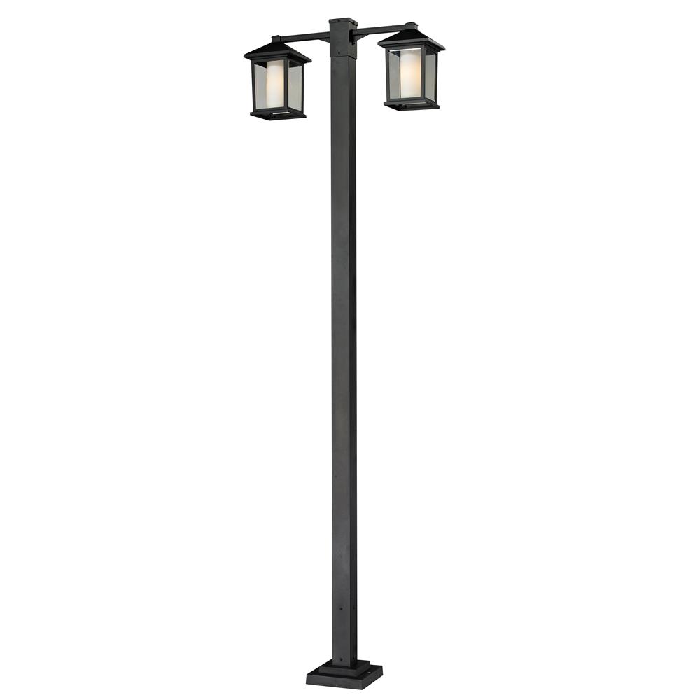 Z-Lite 523-2-536P-BK 2 Head Outdoor Post in Black with a Clear Beveled + Matte Opal Shade